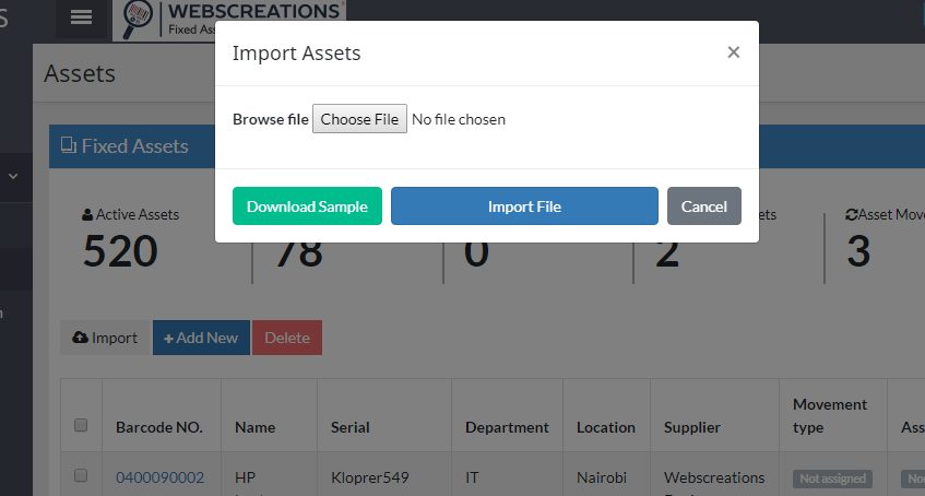 screenshot of AsseTrack FAMS